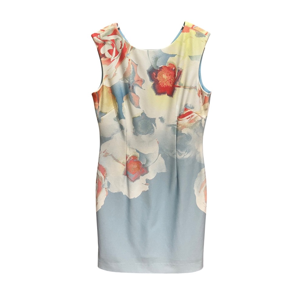 Tahari Arthur S Levine Floral Sheath Dress Blue Red Yellow Sleeveless Size 6